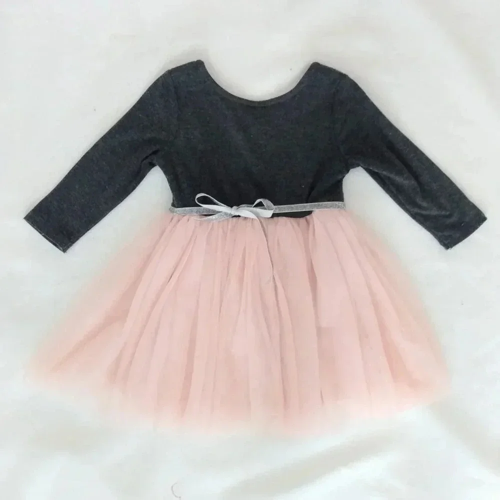 Zunie Toddler tulle dress sparkly bow long sleeve Christmas